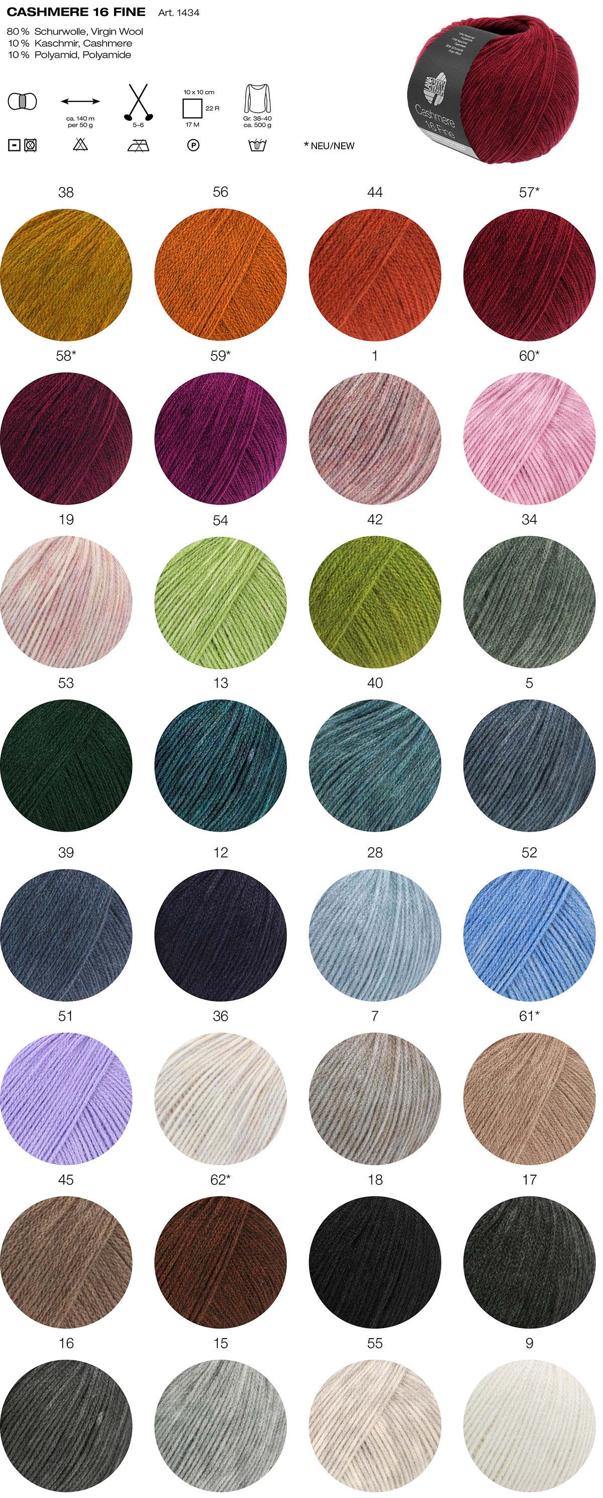 Cashmere 16 Farbkarte Fine Lana Grossa