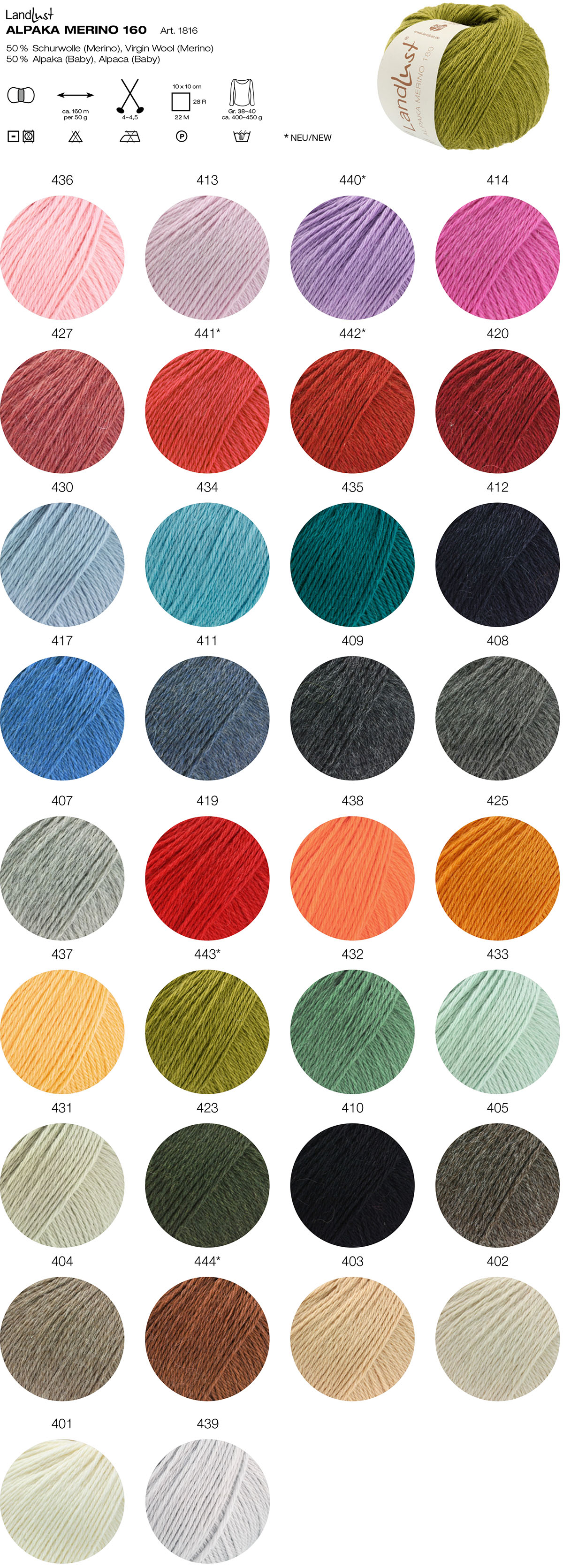 Landlust Alpaca Merino 160 Lana Grossa Farbkarte