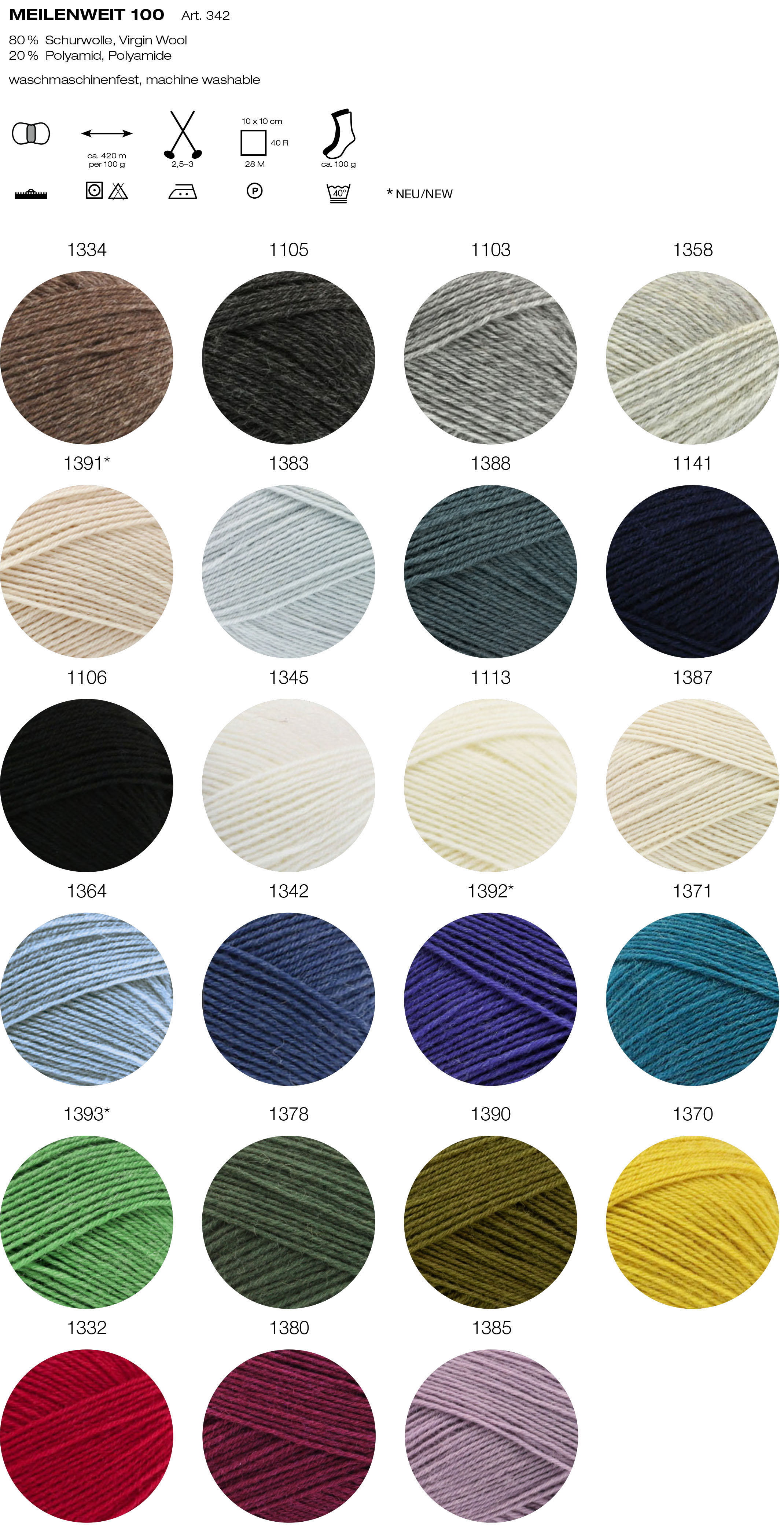 Meilenweit 100 Uni Lana Grossa Farbkarte