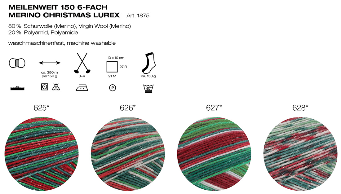 Meilenweit 6-fach Merino Christmas Lurex Lana Grossa Farbkarte