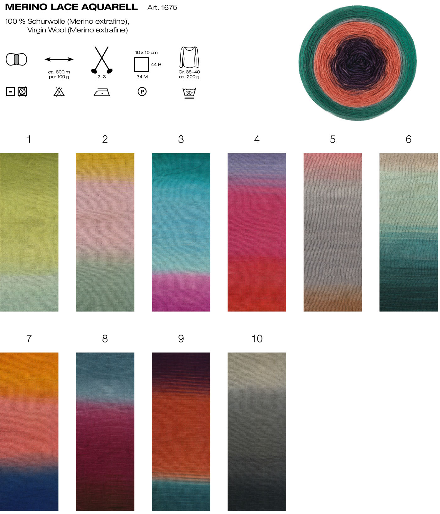 Merino Lace Aquarell Farbkarte Lana Grossa