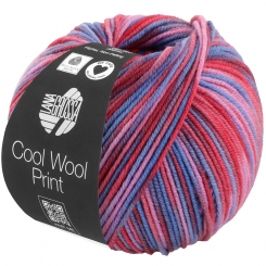 Cool Wool Print Lana Grossa % - 836 Tomate/Fliederrosa/Tauben-/Veilchenblau/Wein-/Dunkelrot