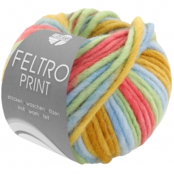 Feltro Print Lana Grossa 1306 Senfgelb/Hellblau/Jade/Zinnoberrot