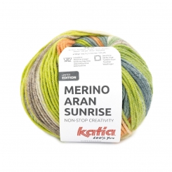 Merino Aran Sunrise Katia 301 Grünblau-Orange-Pistaziengrün