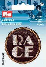 Applikation Label RACE Lederimitat braun 