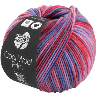 Cool Wool Print Lana Grossa % - 836 Tomate/Fliederrosa/Tauben-/Veilchenblau/Wein-/Dunkelrot