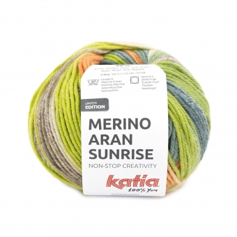 Merino Aran Sunrise Katia 301 Grünblau-Orange-Pistaziengrün