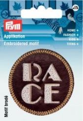 Applikation Label RACE Lederimitat braun 